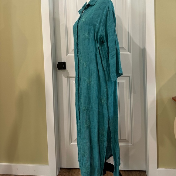Teal Button-Up Linen Maxi Shirt Dress XL - Picture 2 of 9